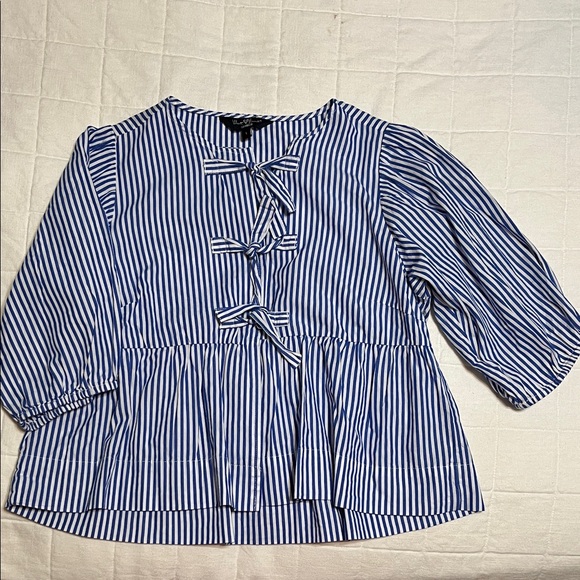 Velvet Heart Tops - Velvet Heart Blue and White Striped Blouse